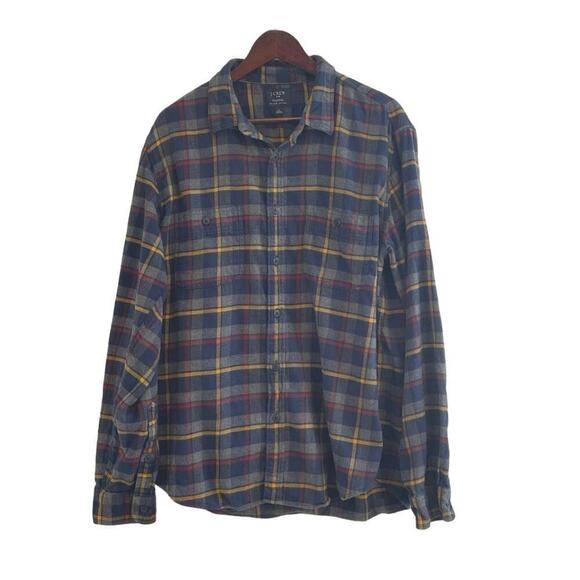 J. Crew Men’s Button Down Plaid Flannel Shirt Size XL Blue, Grey, Yellow, Red - Picture 1 of 7